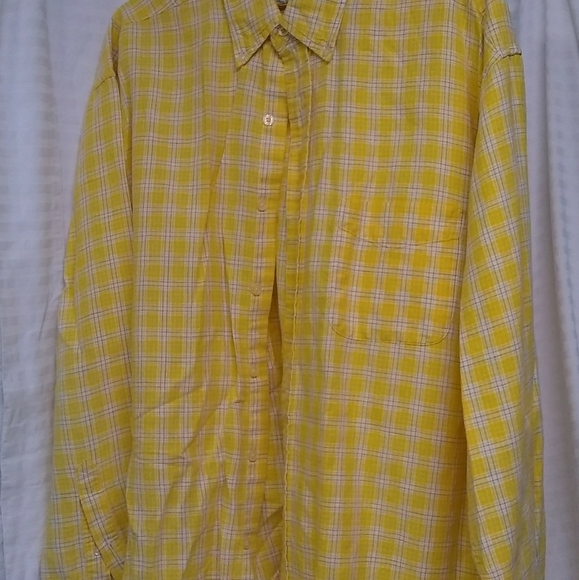G H BASS & CO Men's Shirt Plaid Yellow White Size L/50 - Picture 7 of 7